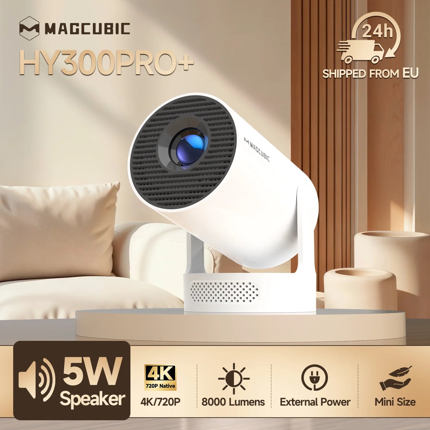 Magcubic HY300 Pro+ 4K Android 11 Portable Projector 8000 Lumens WiFi 6 BT5.4 Outdoor Theater 5W HiFi Speaker 720P HD Supported